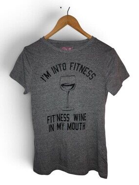 Crazy Dog T-Shirts Gray Graphic Tee with Wine Quote